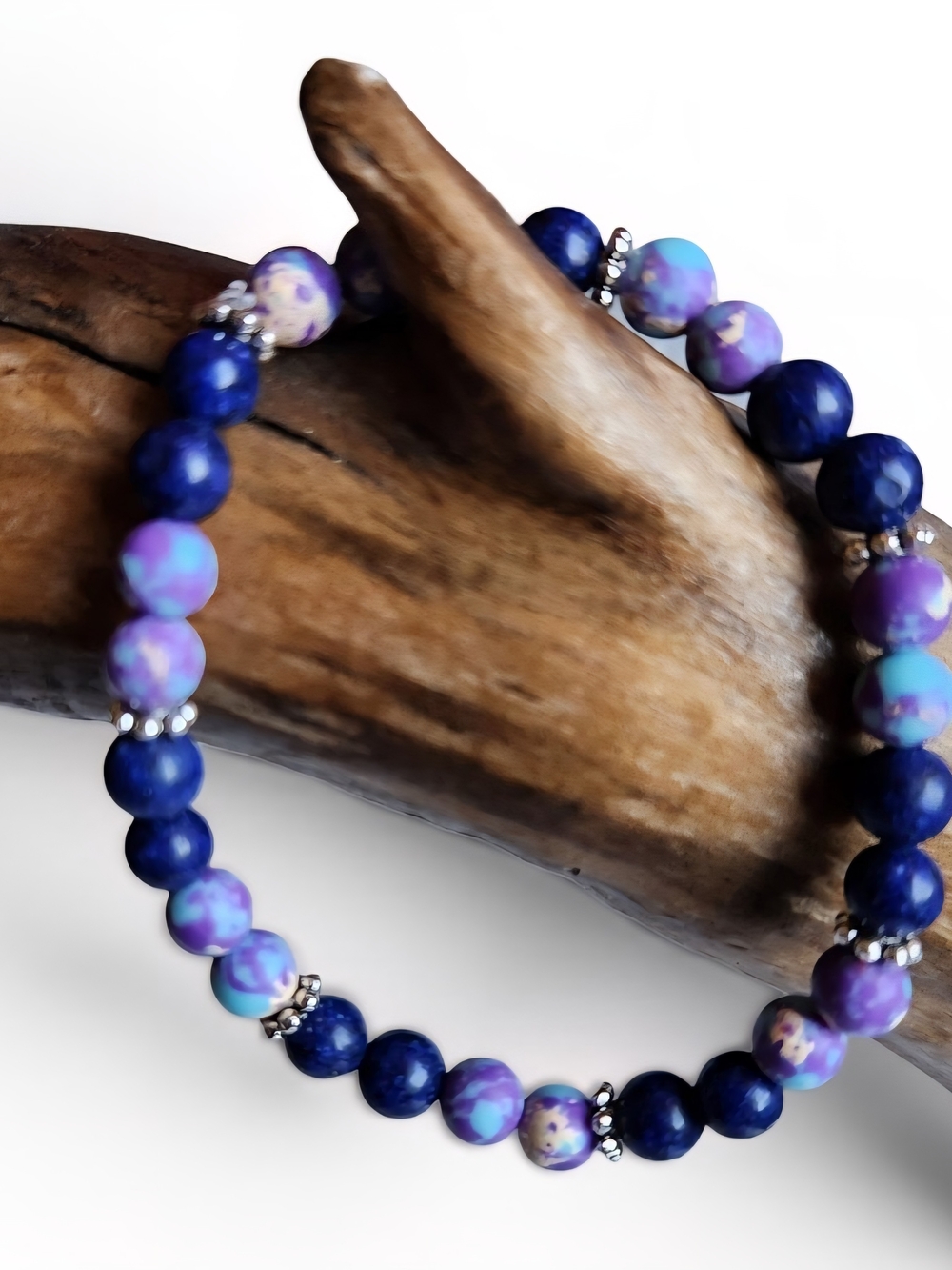 Purple Blue Jasper & Lapis Laxuli Natural Stone Beaded Stretch Bracelet